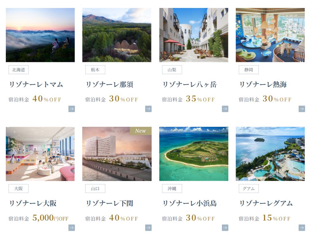 リゾナーレ優待割引率掲載ページ